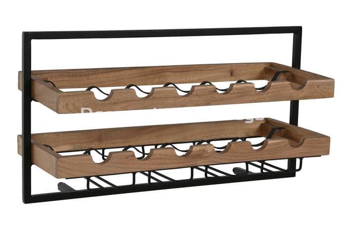 BOTELLERO ACACIA METAL  8 BOTELLAS NATURAL - Imagen 1