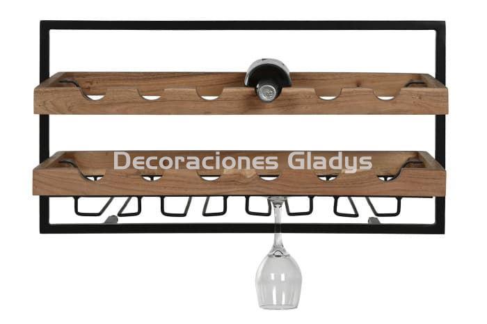 BOTELLERO ACACIA METAL  8 BOTELLAS NATURAL - Imagen 2