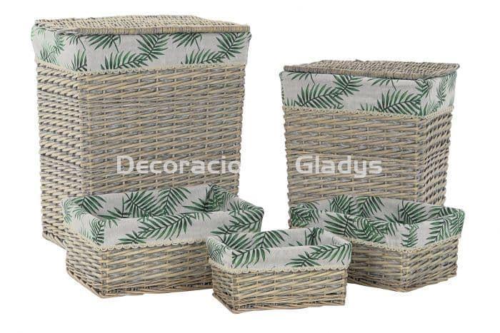 CESTA SET 5 MIMBRE POLIESTER  VERDE - Imagen 1