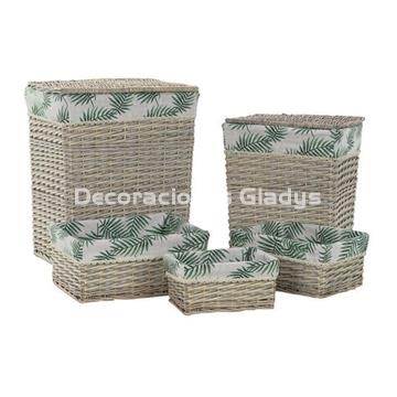 CESTA SET 5 MIMBRE POLIESTER  VERDE - Imagen 1