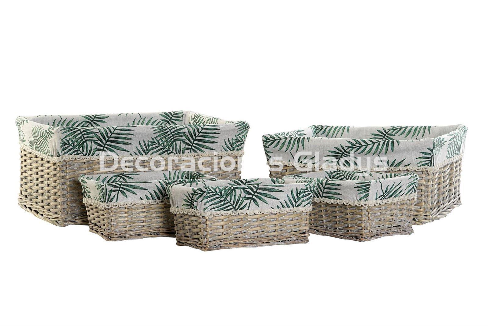 CESTA SET 5 MIMBRE POLIESTER VERDE - Imagen 1