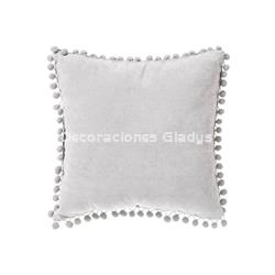 COJIN POMPONETES GRIS CLARO - Imagen 1