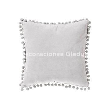 COJIN POMPONETES GRIS CLARO - Imagen 1