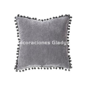 COJIN POMPONETES GRIS OSCURO - Imagen 1