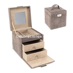 JOYERO 2 CAJONES TERCIOPELO TOPO - Imagen 1