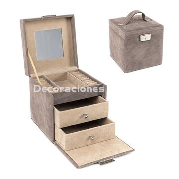 JOYERO 2 CAJONES TERCIOPELO TOPO - Imagen 1