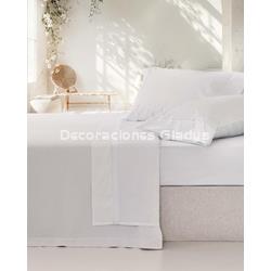 JUEGO SÁBANAS ALGODÓN PERCAL BLANCO-BLANCO - Imagen 1