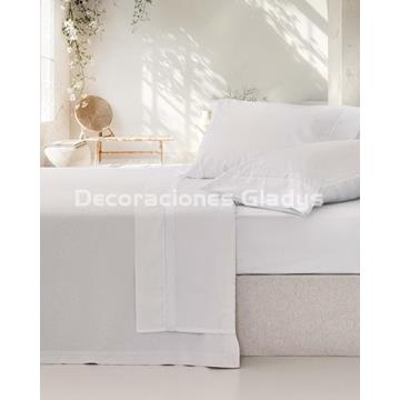 JUEGO SÁBANAS ALGODÓN PERCAL BLANCO-BLANCO - Imagen 1