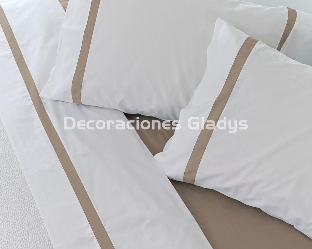 JUEGO SÁBANAS ALGODÓN PERCAL BLANCO-TAUPE - Imagen 2