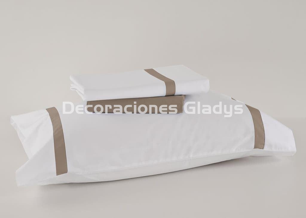 JUEGO SÁBANAS ALGODÓN PERCAL BLANCO-TAUPE - Imagen 3
