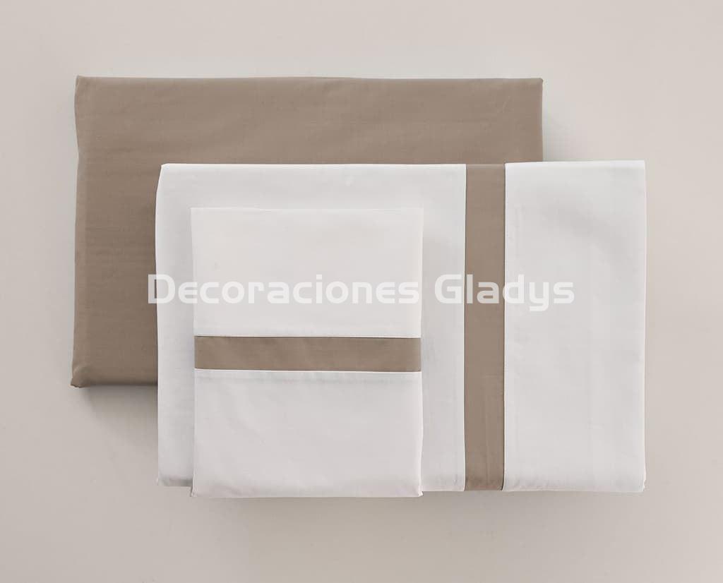 JUEGO SÁBANAS ALGODÓN PERCAL BLANCO-TAUPE - Imagen 4