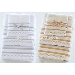 JUEGO TOALLAS RAYAS PUNTILLA - Imagen 1