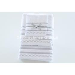 JUEGO TOALLAS RAYAS PUNTILLA - Imagen 2