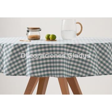 MANTEL REDONDO ANTIMANCHAS VICHY AGUAMARINA - Imagen 2