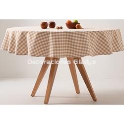 MANTEL REDONDO ANTIMANCHAS VICHY CREMA - Imagen 1
