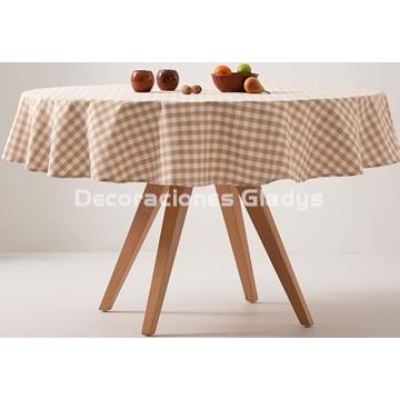MANTEL REDONDO ANTIMANCHAS VICHY CREMA - Imagen 1