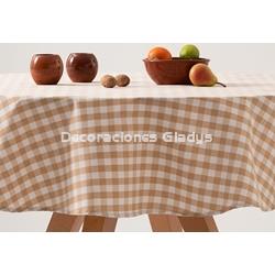 MANTEL REDONDO ANTIMANCHAS VICHY CREMA - Imagen 2