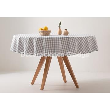 MANTEL REDONDO ANTIMANCHAS VICHY GRIS - Imagen 1