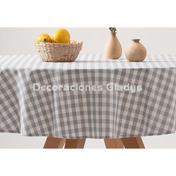 MANTEL REDONDO ANTIMANCHAS VICHY GRIS - Imagen 2
