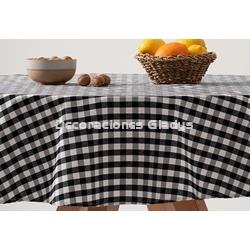 MANTEL REDONDO ANTIMANCHAS VICHY NEGRO - Imagen 2