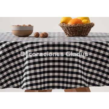 MANTEL REDONDO ANTIMANCHAS VICHY NEGRO - Imagen 2