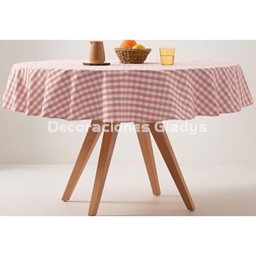 MANTEL REDONDO ANTIMANCHAS VICHY SALMON - Imagen 1