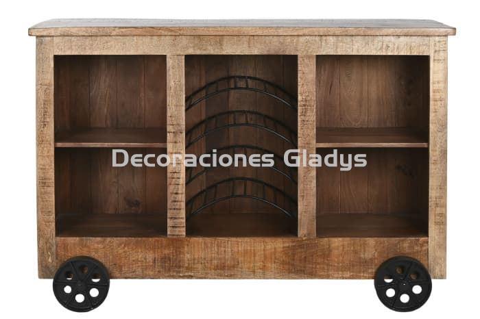 MUEBLE BAR MANGO METAL  RUEDAS NATURAL - Imagen 1
