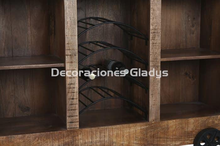 MUEBLE BAR MANGO METAL  RUEDAS NATURAL - Imagen 2