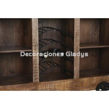 MUEBLE BAR MANGO METAL  RUEDAS NATURAL - Imagen 2