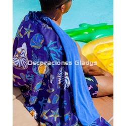 PAREO PLAYA ESTAMPADO CON RIZO  NAUTILUS AZUL OSCURO - Imagen 1