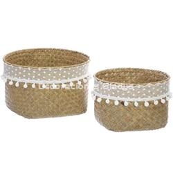 SET 2 CESTAS MIMBRE POMPONETES - Imagen 1
