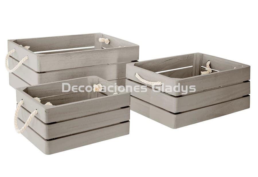 Caja Cesta de madera 3 listones 30x21x10 cm. c/asas Ref.AR16311 - Mabaonline