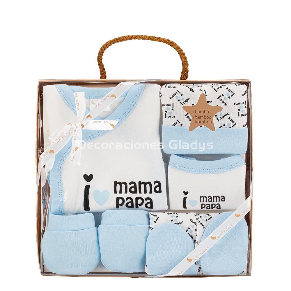 SET REGALO 5 PCS I LOVE MAMA-PAPA AZUL - Imagen 1