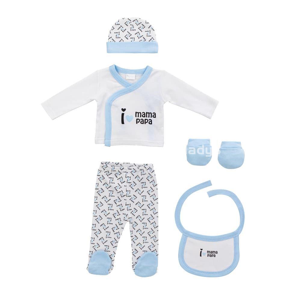 SET REGALO 5 PCS I LOVE MAMA-PAPA AZUL - Imagen 2