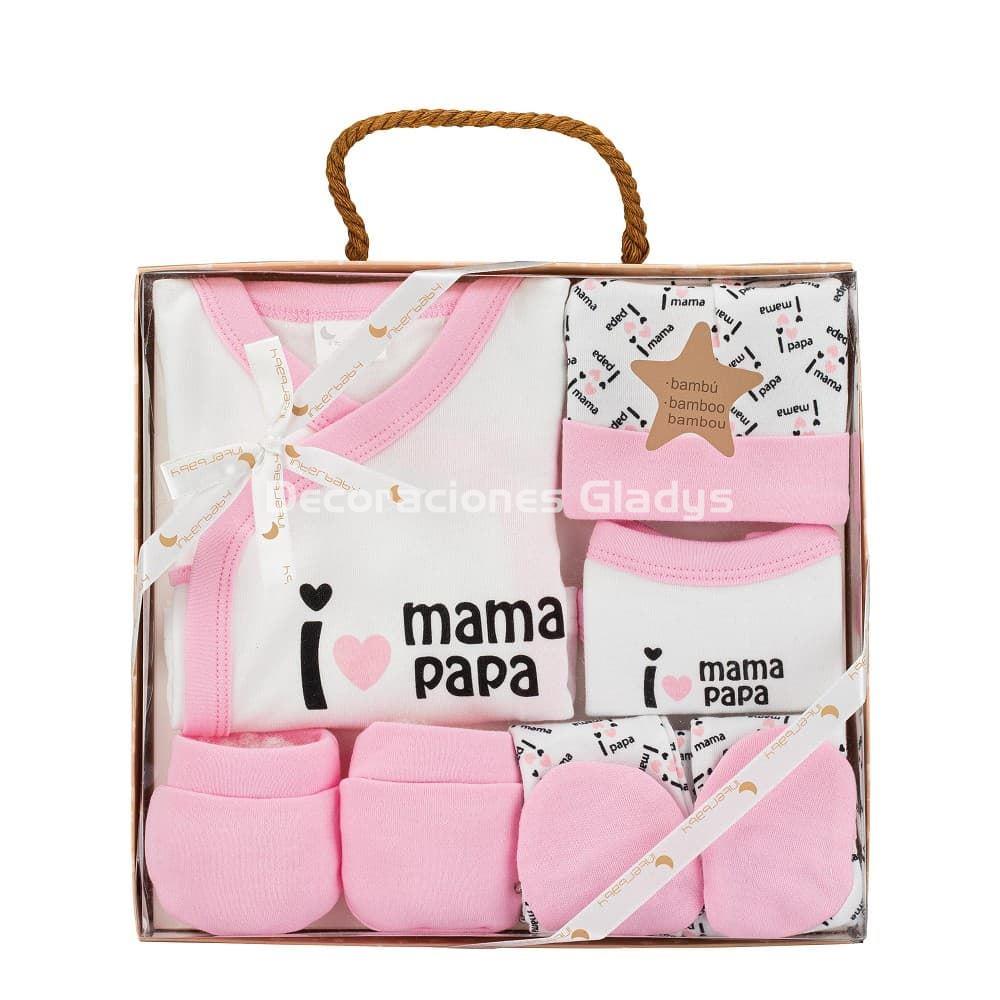 SET REGALO 5 PCS I LOVE MAMA-PAPA ROSA - Imagen 1